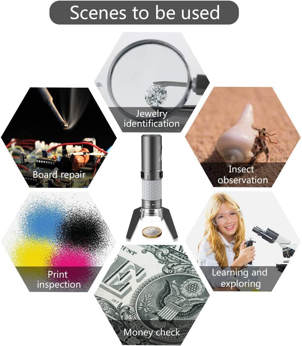 Jiusion WiFi USB Digital Handheld Microscope, 50 to 1000x Wireless Magnification Endoscope 4K 3840x2160P Camera 8 LEDs with Metal Stand for iPhone iPad Android Mac Windows Linux Chrome