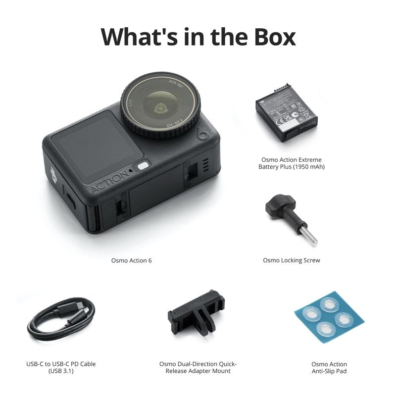 DJI Osmo Action 6 Essential Combo, 8K Waterproof Action Camera with 1/1.1" Square Sensor, Variable Aperture of f/2.0–f/4.0, Rocksteady 3.0, Cold-Resistant, 4hrs Battery, 50GB Storage, Vlogging Camera