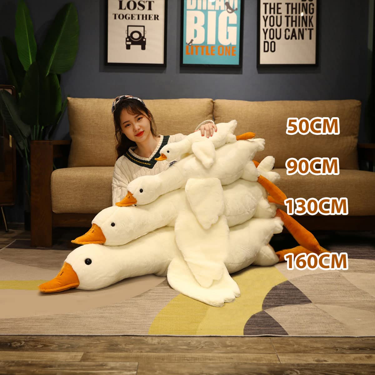 50-160CM Huge Goose Plush Toys Big Duck Doll Soft Stuffed Animal Sleeping Pillow Cushion for Kids and Girls (160CM)