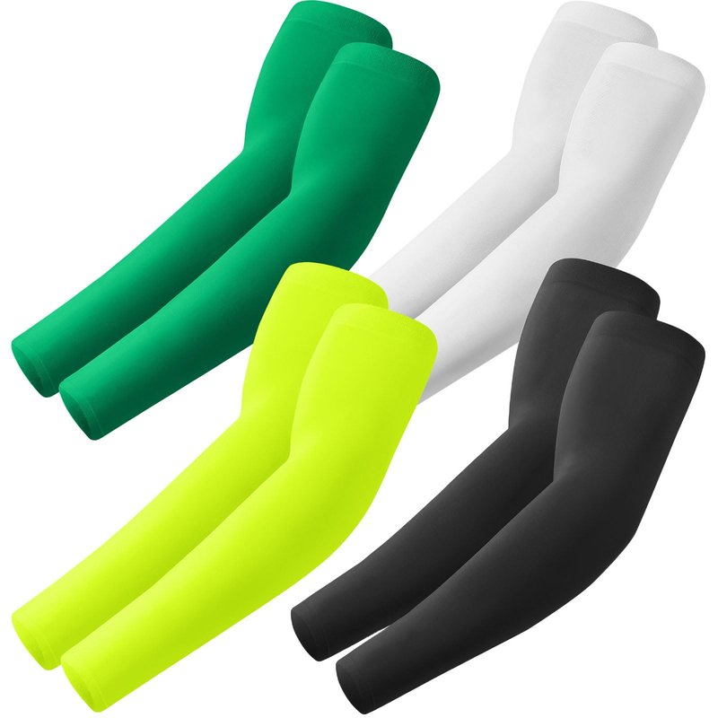ROXUN 4 Pairs Arm Sleeves, Cooling UV Sun Protection Sports Compression for Men/Women Black+White+Green+Fluorescent