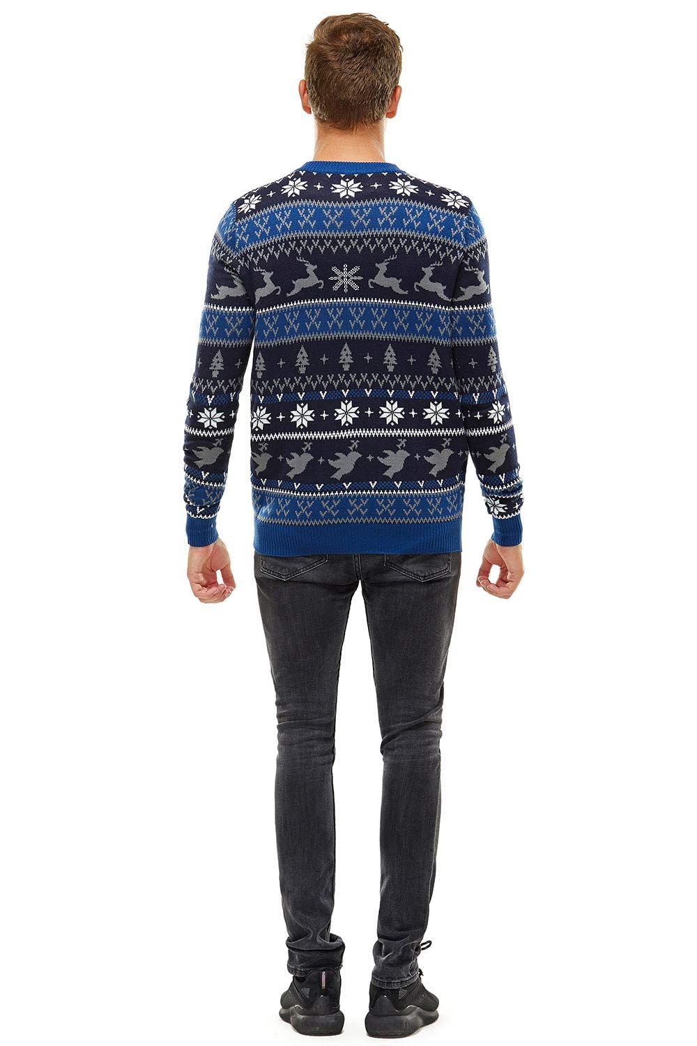 Women`s Ugly Christmas Sweater Unisex Men憇 Funny Novelty Fairisle Pullover for Party Feeling The Fair Isle Blue X-Large