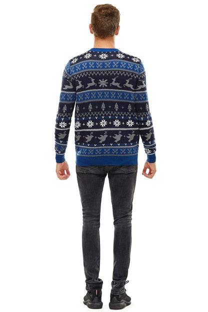 Women`s Ugly Christmas Sweater Unisex Men憇 Funny Novelty Fairisle Pullover for Party Feeling The Fair Isle Blue X-Large