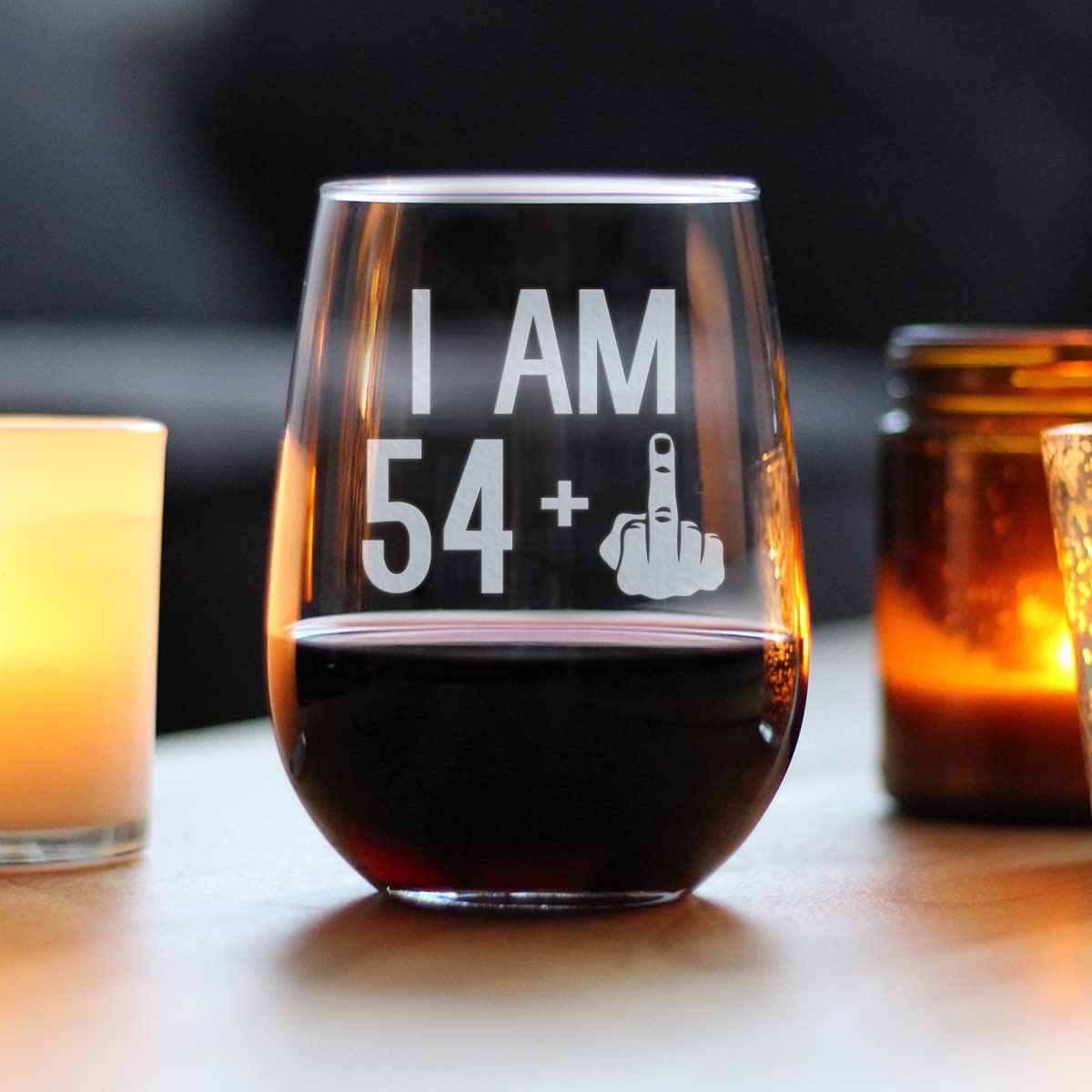 54 + 1-55th Birthday Stemless Wine Glass for Women & Men - Cute Funny Wine Gift Idea - Unique Personalized Bday Glasses for Mom, Dad, Friend Turning 55