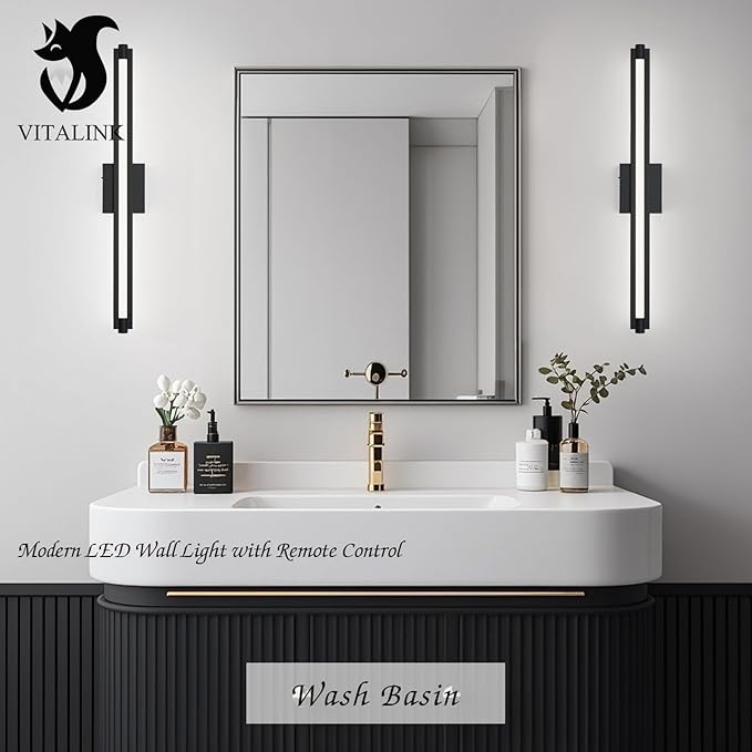 30" Long Vanity Light LED Bar Wall Light Over Bathroom Vanity Mirror Black LED Wall Lamp 5CCT(3000K/3800K/4500K/5200K/6000K) Dimmable Bathroom Wall Mount Lighting
