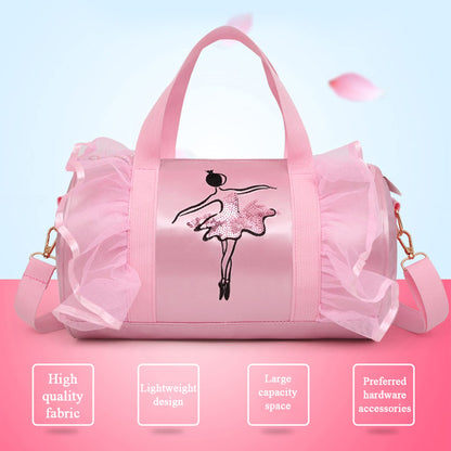 besbomig Girls Ballet Dance Bag Pink Shoulder Crossbody Sports Bag Princess Shoes Dancewear Storage Handbag Tote for Ballerina Dancer Kids
