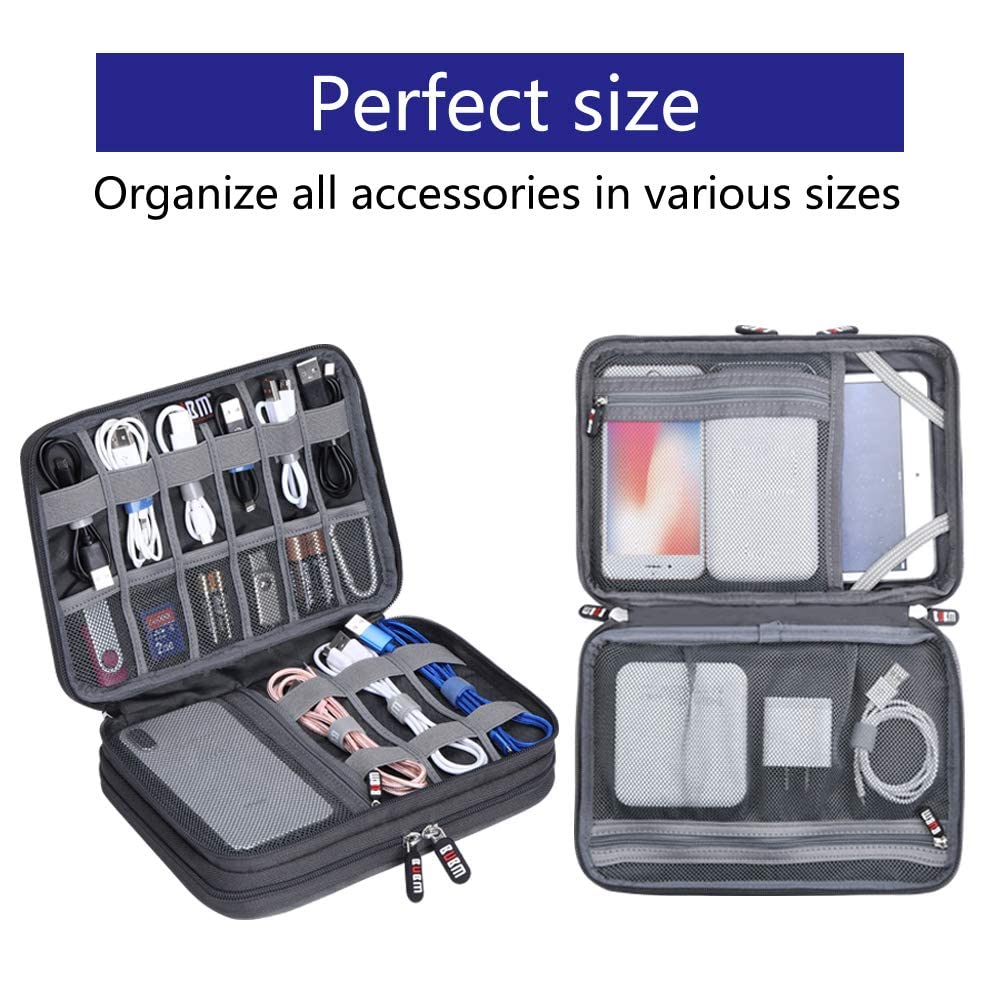 Electronic Cable Organizer Bag - Portable Travel Double Layers Electronic Digital Accessories Storage Pouch Bags for SD Card Case, USB Flash Drive,Charging Cords, USB Charger, Mini Tablet