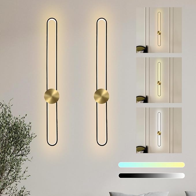 Modern Wall Sconce Dimmable 3000K/4000K/6000K LED Wall Light Fixture, Hardwired Wall Lamp for Living Room, Dining Room, Bedroom, Hallway, Lobby, Entryway (Brushed Black, 43.3inch/H110cm)