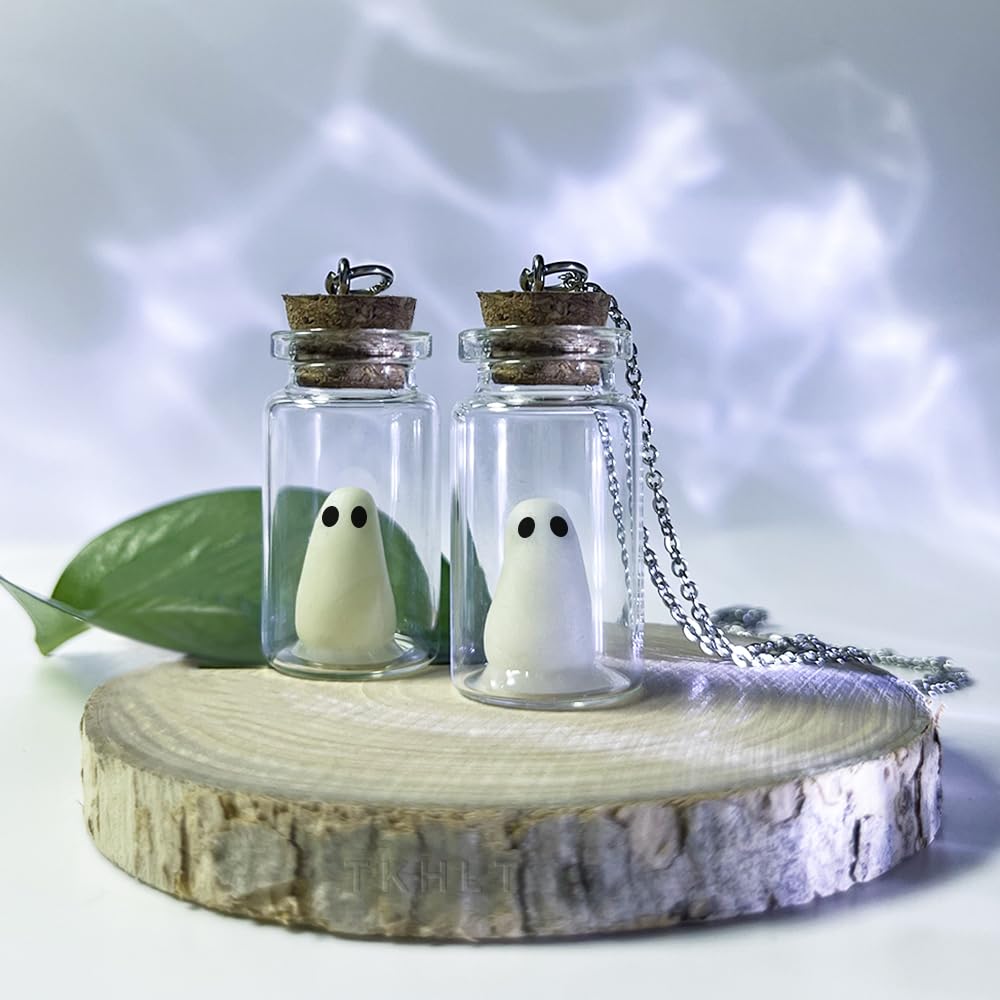 TKHLT Ghost Necklace, (Blue) The Adopt A Ghost in A Bottle Pendant Necklace Halloween Jewelry for Women and Men