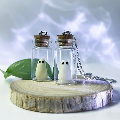 TKHLT Ghost Necklace, (Blue) The Adopt A Ghost in A Bottle Pendant Necklace Halloween Jewelry for Women and Men