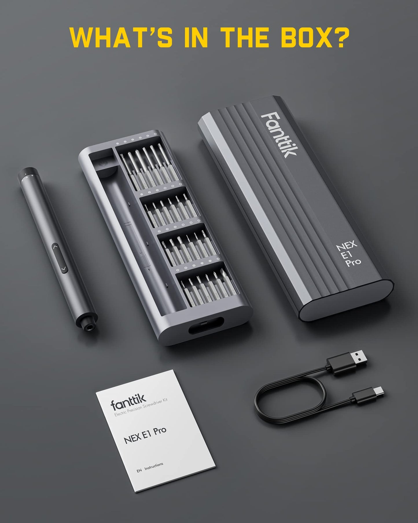 Fanttik E1 Pro 3.7V Mini Electric Screwdriver, Precision Screwdriver Set with LED Light, 24 Magnetic Bits, Max. 3 N.m, Magnetic Storage, 5/32''Hex, Repair Tool Set for Phone Camera Laptop Watch