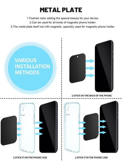 5Pcs Replacement Mount Black Metal Plates for All Magnetic Car Mounts Cell Phone Tablet Holder Stand Self-Adhesive Back Plate Rectangle