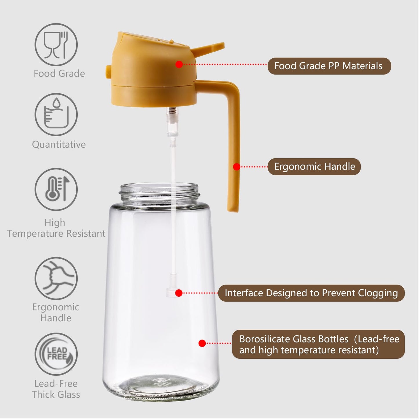 Olive Oil Sprayer for Cooking, 470ml 2 In 1 Glass Oil Dispenser/Pour Bottle, Kitchen Accessories, Kitchen Gadgets for Air Fryer, Salad, BBQ (Black)