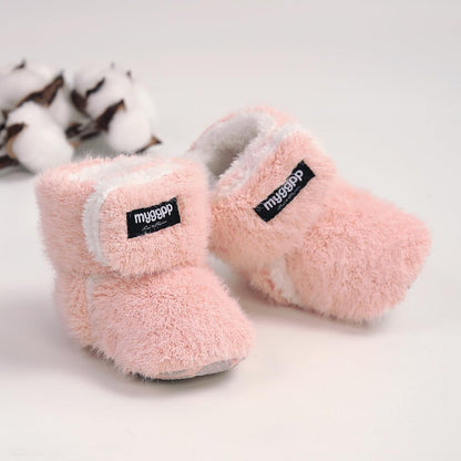 E-FAK Newborn Baby Cozy Fleece Booties with Grippers Winter Slippers Socks Soft Sole Stay On Infant First Walker Crib Shoes(16 pink, 12-18 Months)