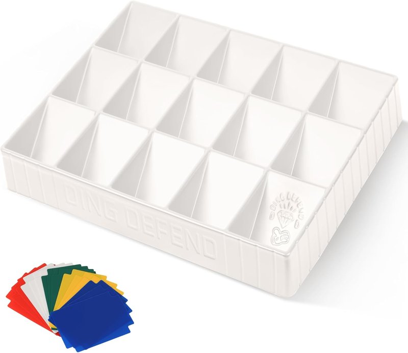 Card Sorting Tray - Stackable 15-Compartment Organizer for Trading Cards | Includes 15 Dividers, White