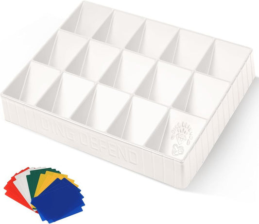 Card Sorting Tray - Stackable 15-Compartment Organizer for Trading Cards | Includes 15 Dividers, White