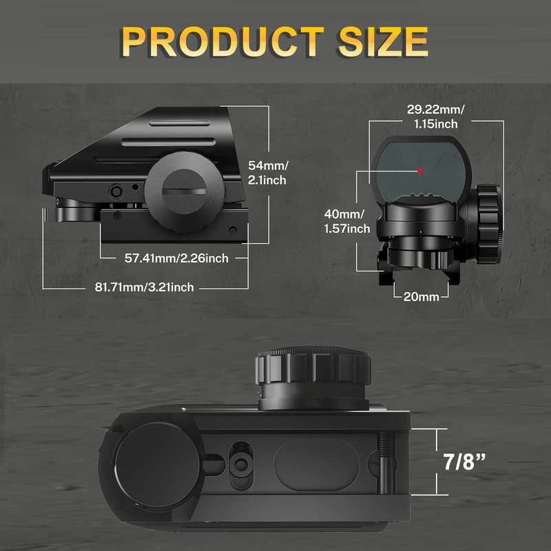 SVITVU Red Dot Sight, Red and Green, Reflex Rifle Scope Dot Sight with 4 Different Reticles, 20mm Rail Mount, Absolute Co-Witness (Reticles Red and Green)