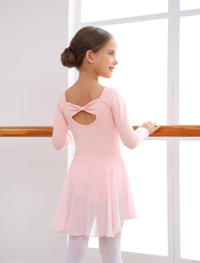 MdnMd Ballet Leotards for Girls Toddler Long Sleeve Dance Leotard Skirted Gymnastics Ballerina Outfit AM300 (Ballet Pink, 4-6 Years)