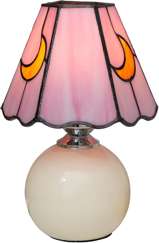 Mushroom Lamp Tiffany Stained Glass Moon lamp Cute Small Bedside Table Lamps for Living Room Home Decor,Girls Women Birthday Christmas Thanksgiving Day Gift,Pink