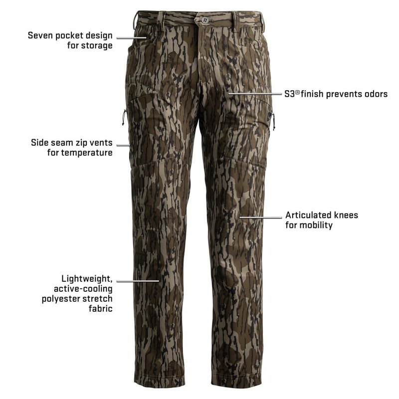 BLOCKER OUTDOORS Finisher Lightweight Turkey Hunting Pants – Silent, Scent-Control, Stretch-Fit Camo Pants for Mobility & All-Season Comfort (MO Bottomland Original, 36 REG)
