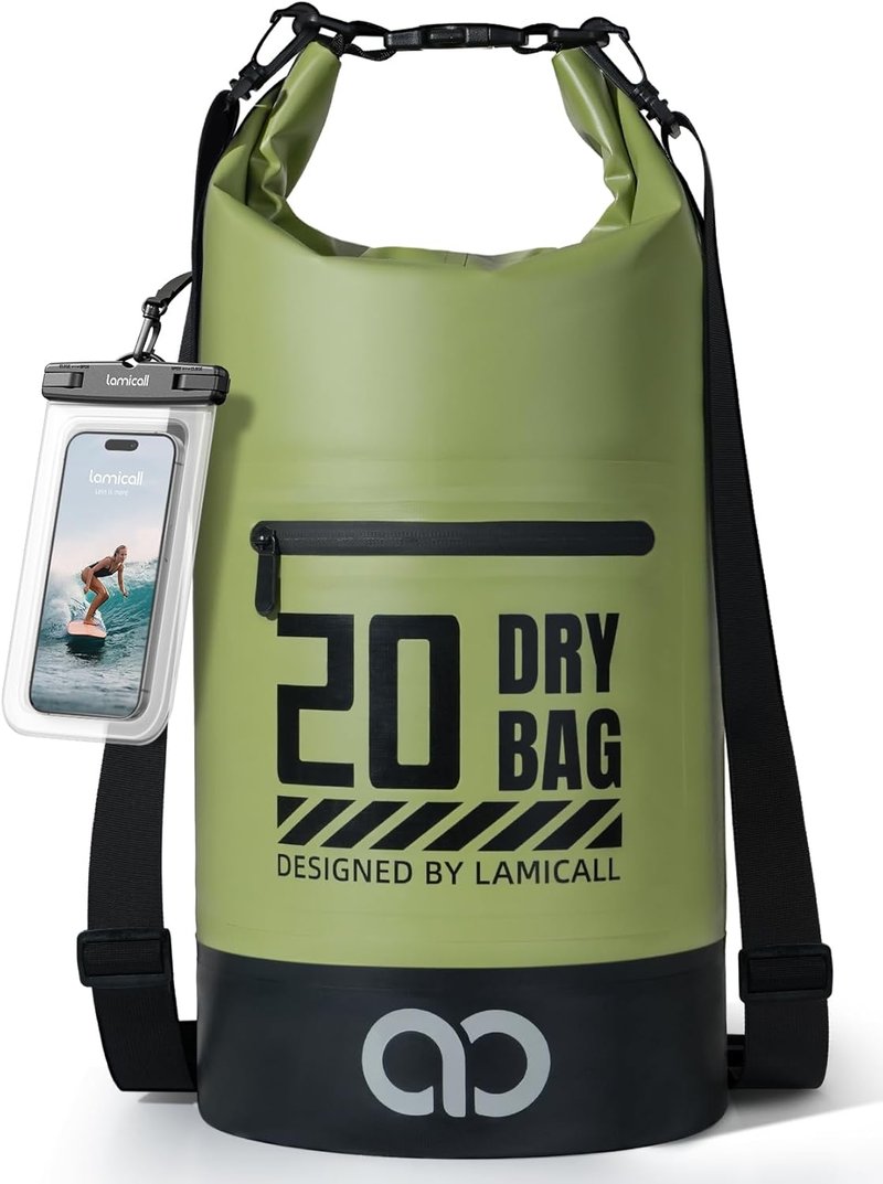 Lamicall Waterproof Dry Bag - 20L Floating Roll Top Backpack with Phone Pouch | Green