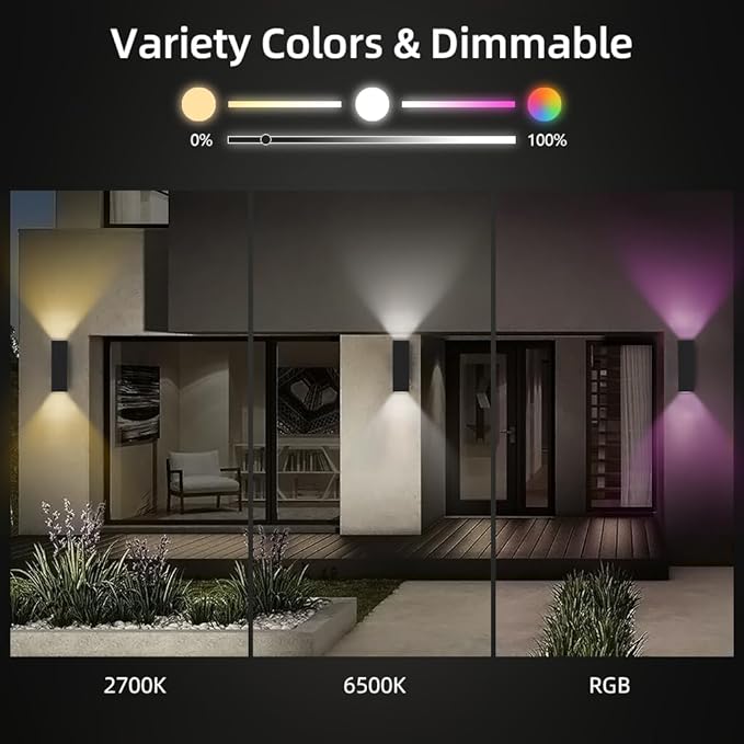 KIZON Smart Outdoor Wall Lights RGBCW Color Changing, Modern Dusk to Dawn Outdoor Sconce Lights Up and Down Lighting, Exterior Light Fixture for House Porch Garage, Works with Alexa, ETL Listed