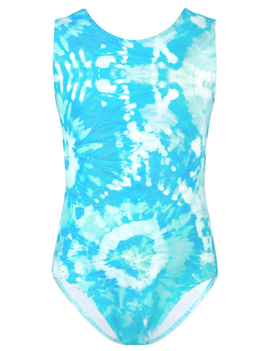 Girls Gymnastics Leotards Size 5-6 Years Old Sparkly Blue Tie Dye Kids Tumbling Outfit for Christmas Birthday Present