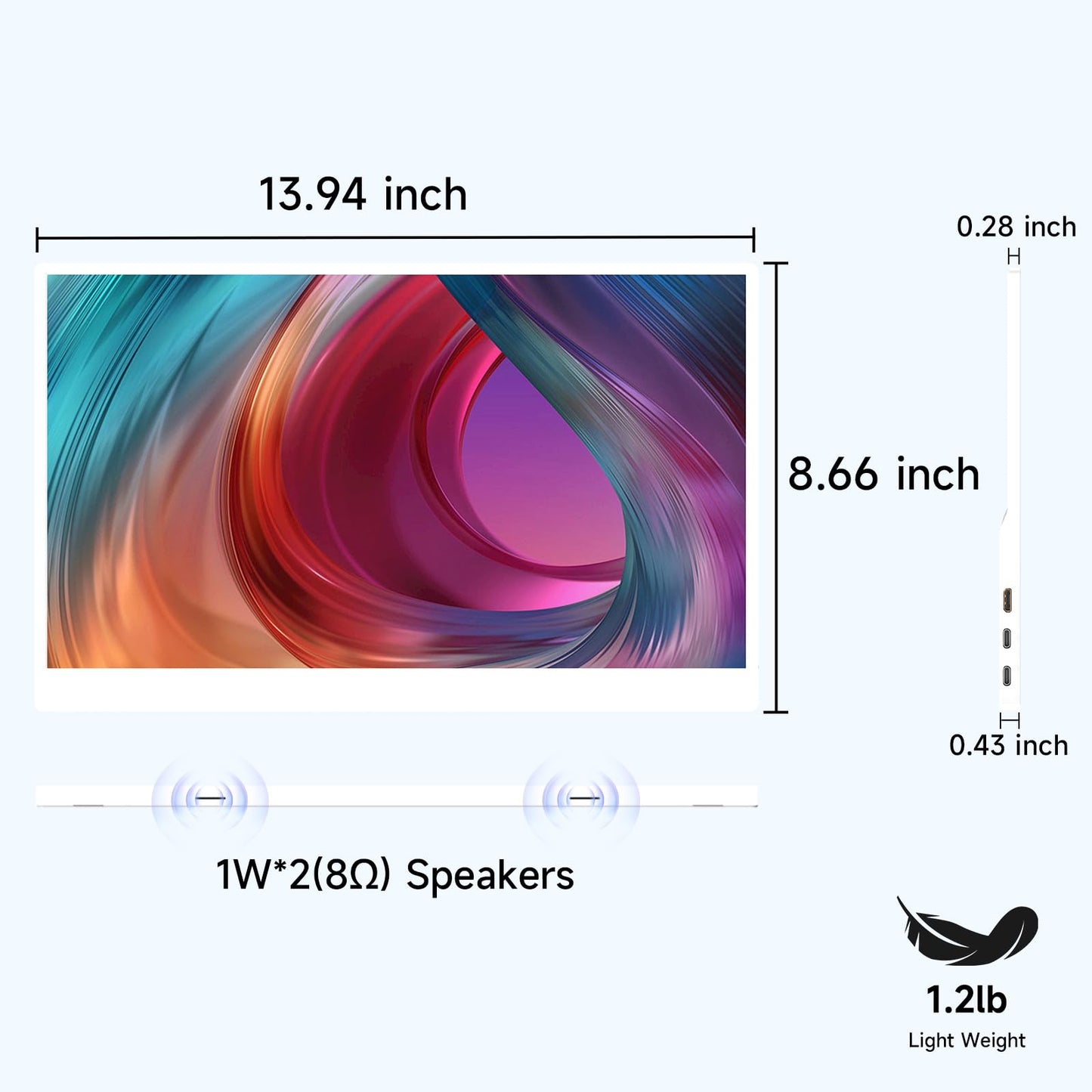 AYY Portable Monitor for Laptop 15 Inch, FHD 1080P USB-C HDMI Travel Monitor External for Computer, Second Display HDR IPS Gaming Monitor Extender for PC MAC Phone PS4/5 Xbox Switch, Built-in Speakers