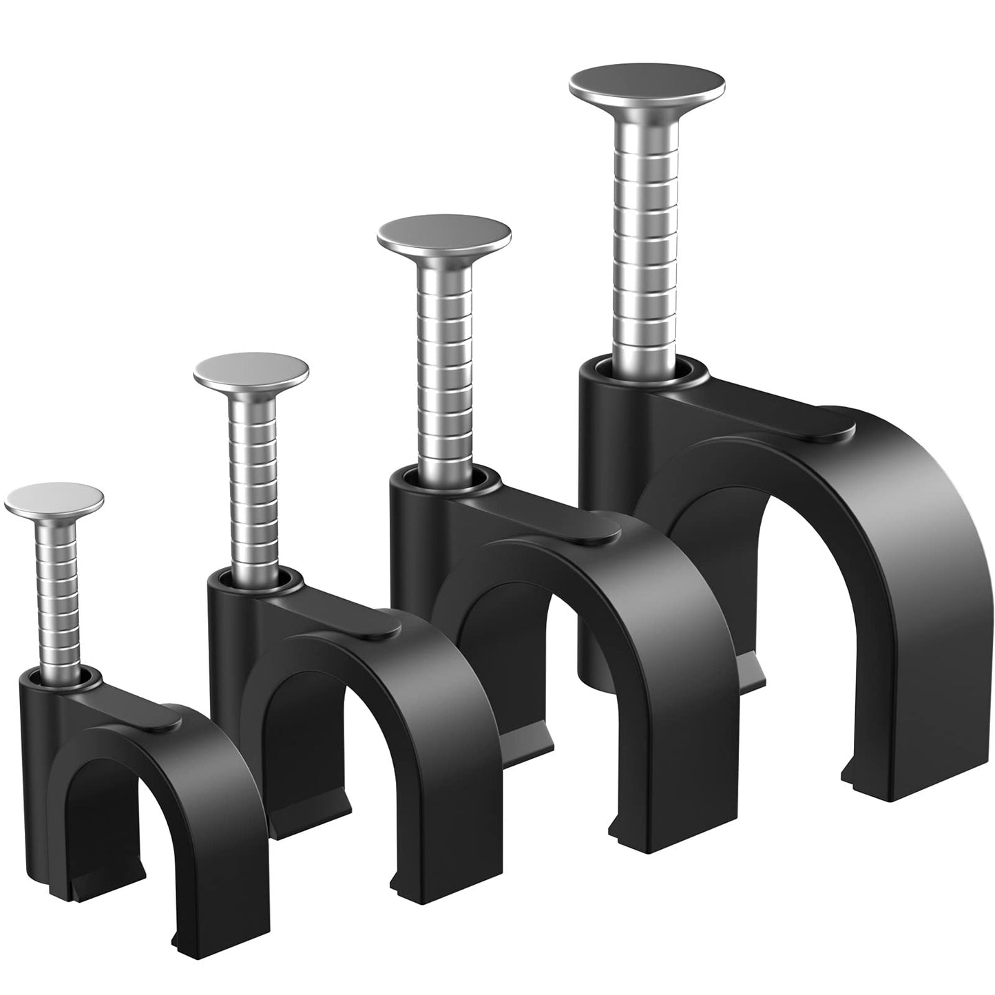 400pcs Black Cable Clips 4/6/8/10mm Cable Wire Clips Nail in Cable Clips Cable Tacks Coaxial Nail Clamps Cable Nails for Cords Cable Management RG6 RG59 CAT6 RJ45 Ethernet Cable Clips Coax Clamps