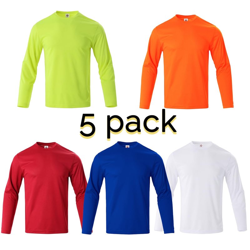 Facitisu 5 Pack Mens Long Sleeve T-Shirts Casual Crew Neck Tee Shirt Summer Soft Running Swimming Cycling Fishing Tops