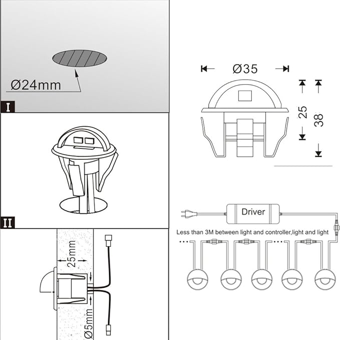 FVTLED LED Stair Lights Kit Low Voltage Waterproof IP65 Outdoor Half Moon 1-2/5" Stainless Steel Recessed Wood Deck Lighting Yard Garden Patio Step Landscape Pathway LED Light (1pcs, Warm White)