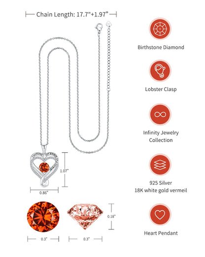 Jewelry for Women Wife Infinity Heart Birthstone I Love You Necklace S925 Anniversary Women Necklaces for Her Wife Birthday Gift Ideas, Birthday Present for Girlfriend Mom Daughter Sterling Silver