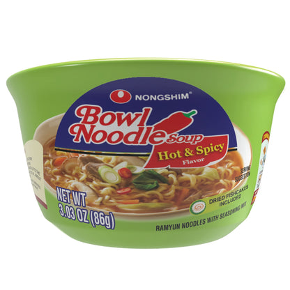 Nongshim Ramen Noodles, Gourmet Instant Ramen bowl, Premium Microwavable Noodle Soup, Hot & Spicy, 3.03 Ounce (Pack of 12)