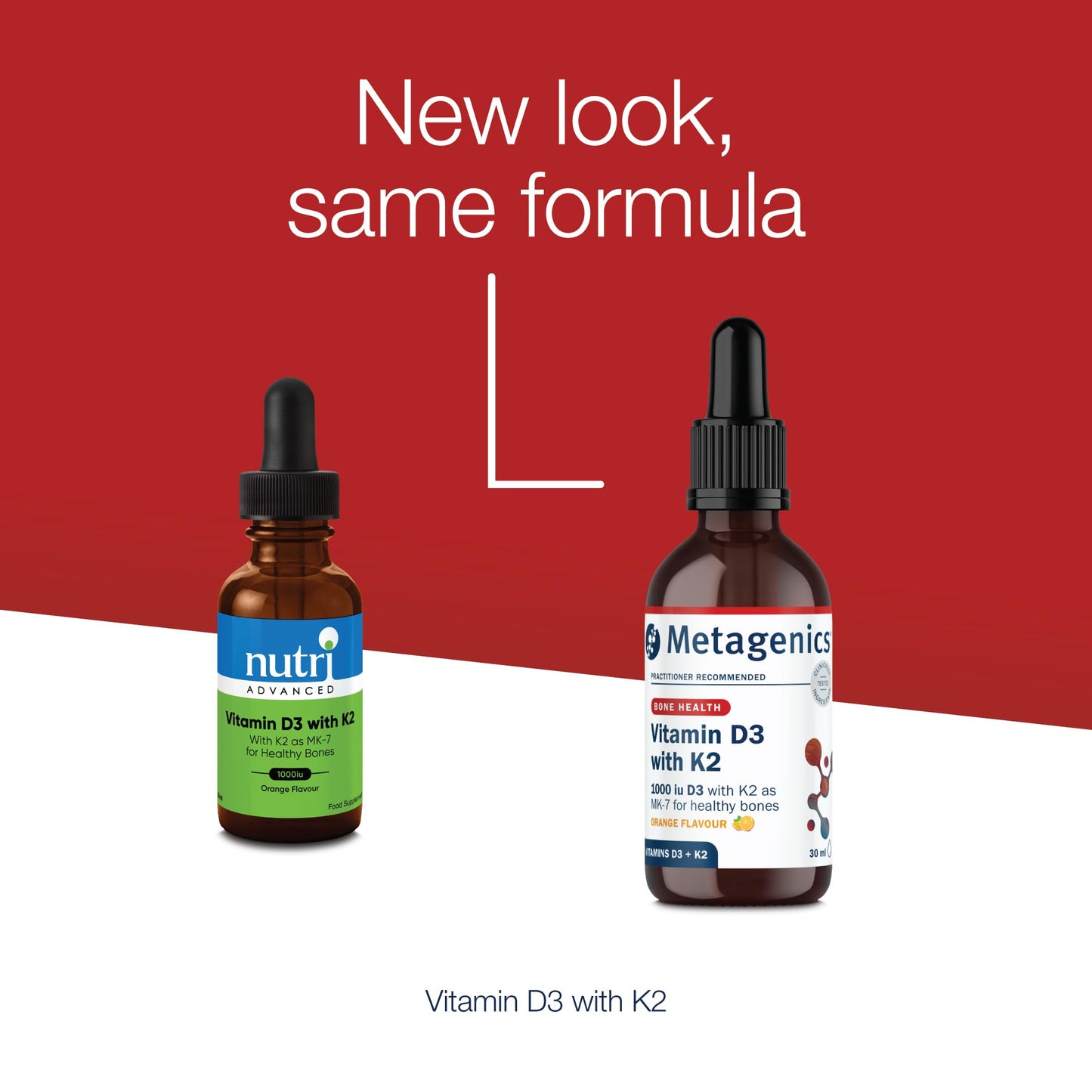 Metagenics Vitamin D3 with K2 Liquid Drops - Bone Health & Immunity - Orange, 30ml