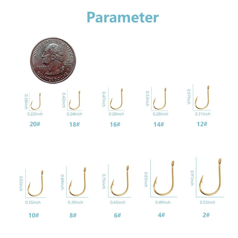 Dyxssm Small Fishing Hooks for Freshwater, 1000pcs 600pcs 400pcs Trout Fish Hook Set, 10 Sizes #2-#20 (400pcs (#2-#20), Gold)