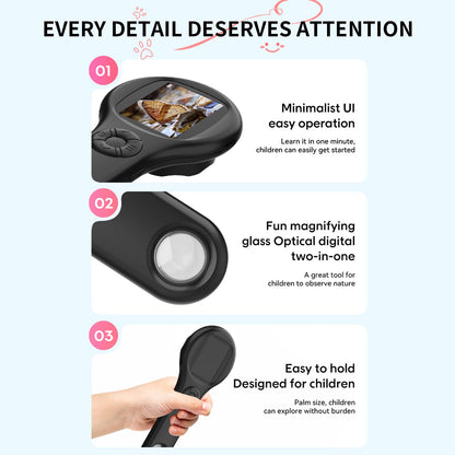 Ashfly Magnifying Glass - Mini LED Pocket Microscope for Kids(5-10 Years) - Educational Science Kit Durable Design - Ideal Gift for Girls (Black)