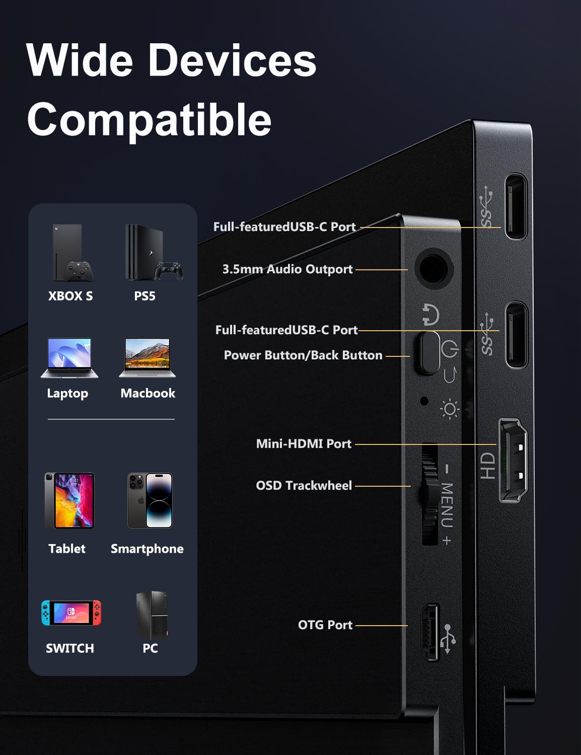 4K Portable Monitor, 16" 3840x2400 IPS Laptop Screen, 1500:1, 400 Nits Screen USB C HDMI Computer Gaming Display with Speakers & Smart Cover, Travel Monitor for PC Phone PS5/4 Xbox Switch