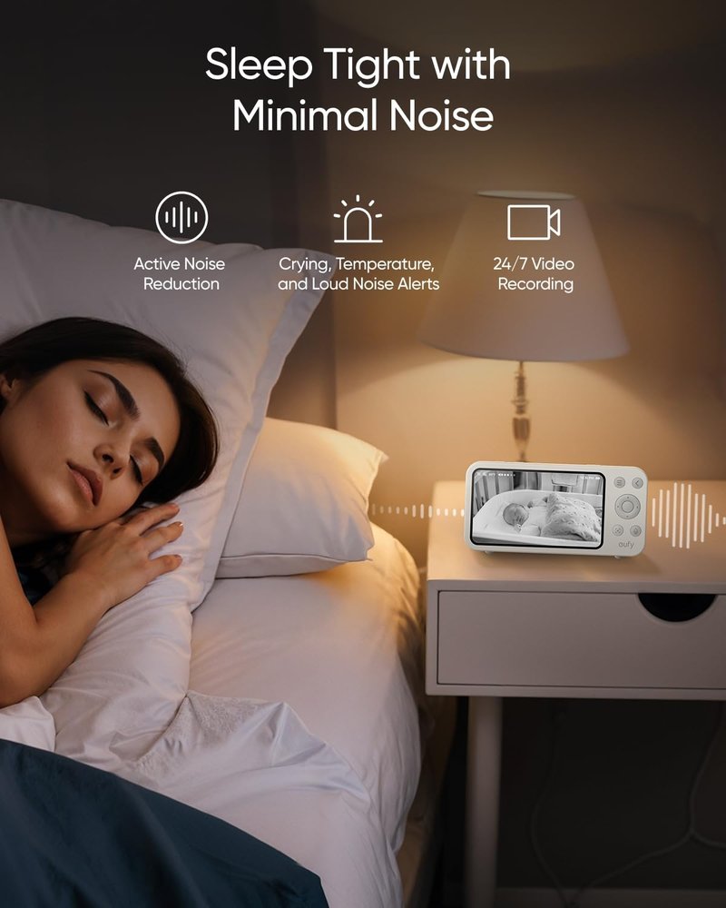 eufy Baby Monitor E20, 2K Resolution, 5'' 720p Display, Hybrid Connection, Wi-Fi & No Wi-Fi Control, Pan-Tilt, 4× Zoom, Night Vision, Built-in Battery Camera, ANR, Smart Alerts, 24/7 Recording
