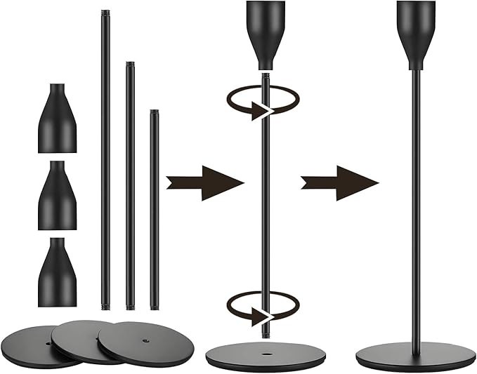 Matte Black Candlestick Holder for Taper Candles, Decorative Candle Holders Bulk Candle Stick Holders, Fits 3/4 inch Candles, Metal Taper Candle Holders for Table Centerpieces, Home Decor (Set of 6)
