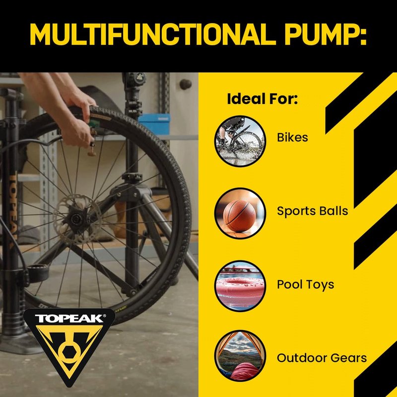 Topeak JoeBlow Max Hp Bike Floor Pump, 160 Psi/11 Bar, TwinHead, fits Presta, Schrader, and Dunlop valves