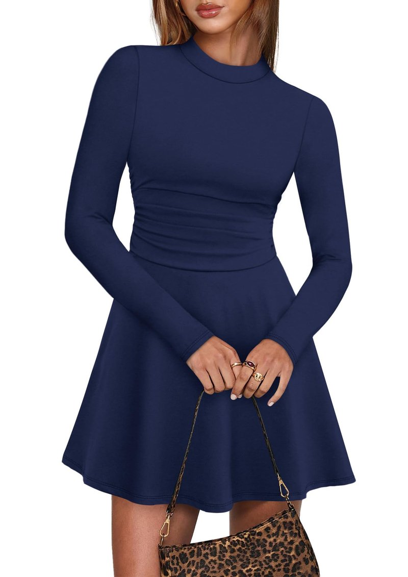 OFEEFAN Long Sleeve Cocktail Dress Fall Winter Homecoming Royal Blue Dresses for Women 2025 Date Outfits L