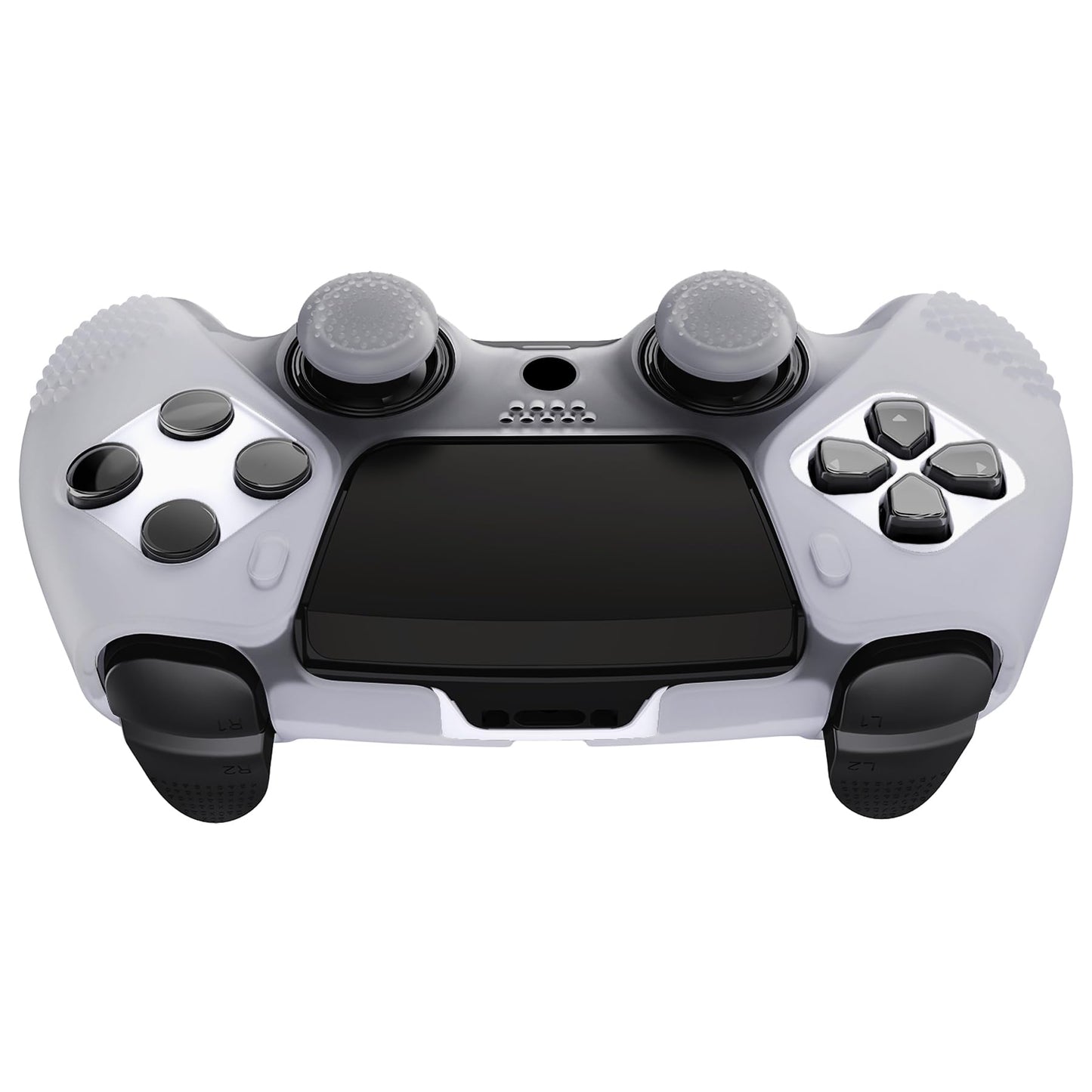 PlayVital 3D Studded Edition Anti-Slip Silicone Cover Case for ps5 Edge Controller, Soft Rubber Protector Skin for ps5 Edge Wireless Controller with 6 Thumb Grip Caps - Clear White
