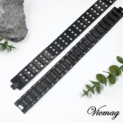 Vicmag 3X Magnetic Bracelet for Men Pure Titanium Bracelet 3500 Gauss Ultra Strength Magnets Adjustable Wristband with Adjustment Tool & Gift Box (Black)