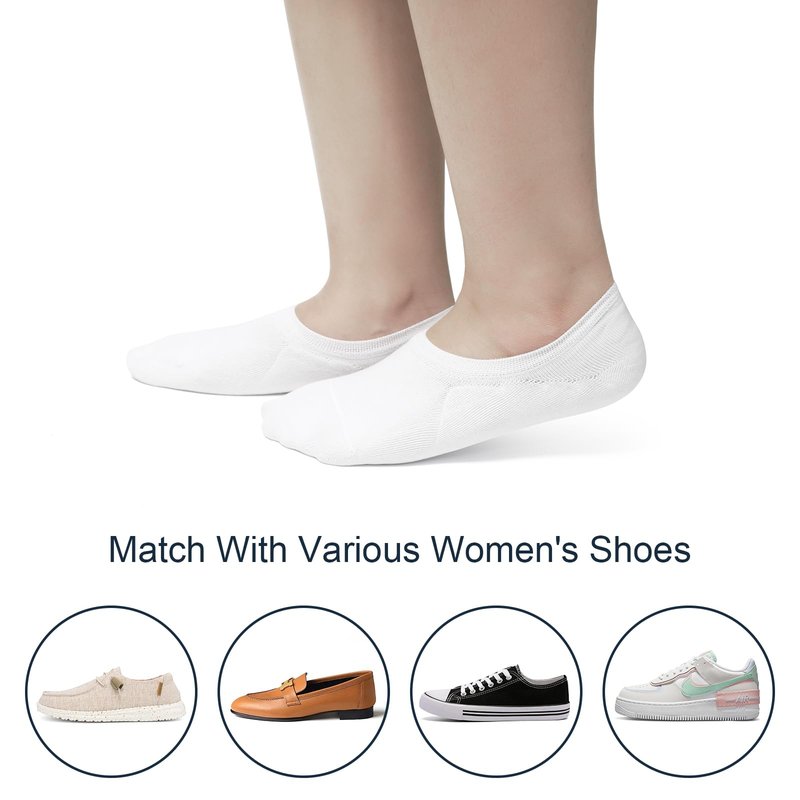 SIXDAYSOX 4 Pairs White Low Cut No Show Womens Socks Thin Invisible Loafer Liner Socks Size 5-8, Shoe Size 6-9
