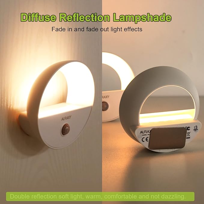 Rechargeable Battery Night Light, Motion Sensor Night Light, LED Warm White Magnetic Stick-on Motion Sensored Hallway Light, with Dusk to Dawn Sensor for Stairs, Wall, Closet, Cabinet (6 Pack)