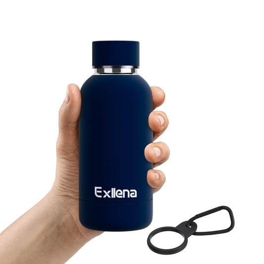 Exllena Small Water Bottle 12oz with Clip, Double Wall Stainless Steel Vacuum Small Insulated Water Bottle Keeps Drinks Cold 24 Hrs/Hot 12 Hrs for Kids Handbag School BPA Free (Navy Blue)