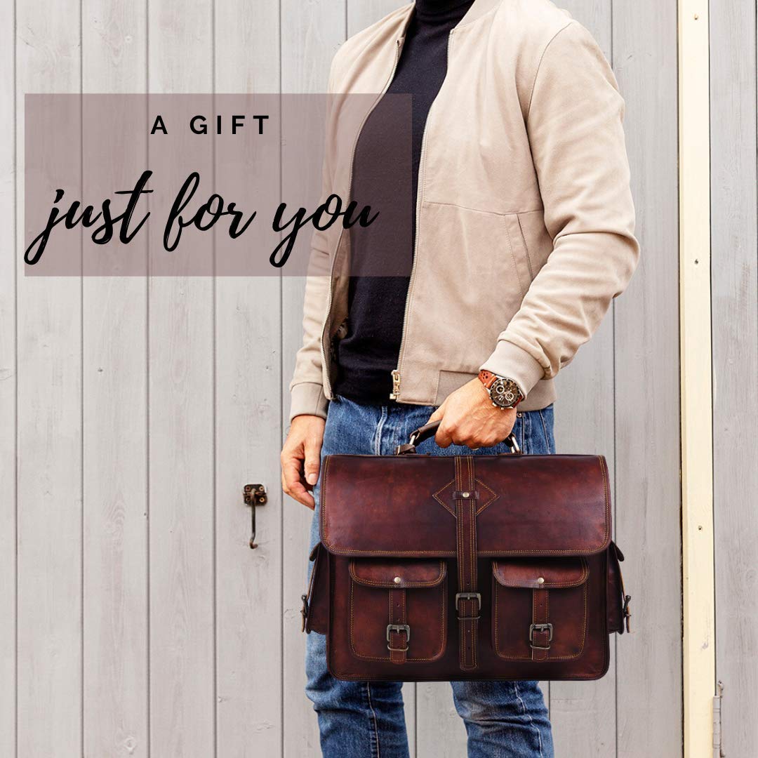 HULSH Vintage Leather Laptop Bag for Men Full Grain Large Leather Messenger bag for men 18 inches with rustic look Best leather briefcase