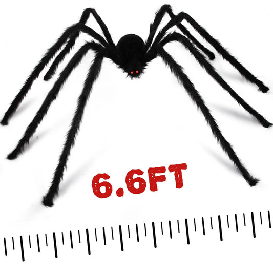 Giant Spider Decoration, Halloween Decorations Outdoor Large Spider Props 6.6 FT 200CM, Scary Halloween Spider Decoration, Black Furry Hairy Big Spider Decoration - Black
