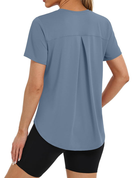 BKRIVE Workout Tops for Women Short Sleeve Sun Protection UPF 50+ Quick Dry Hiking Athletic Shirts Dustyblue L