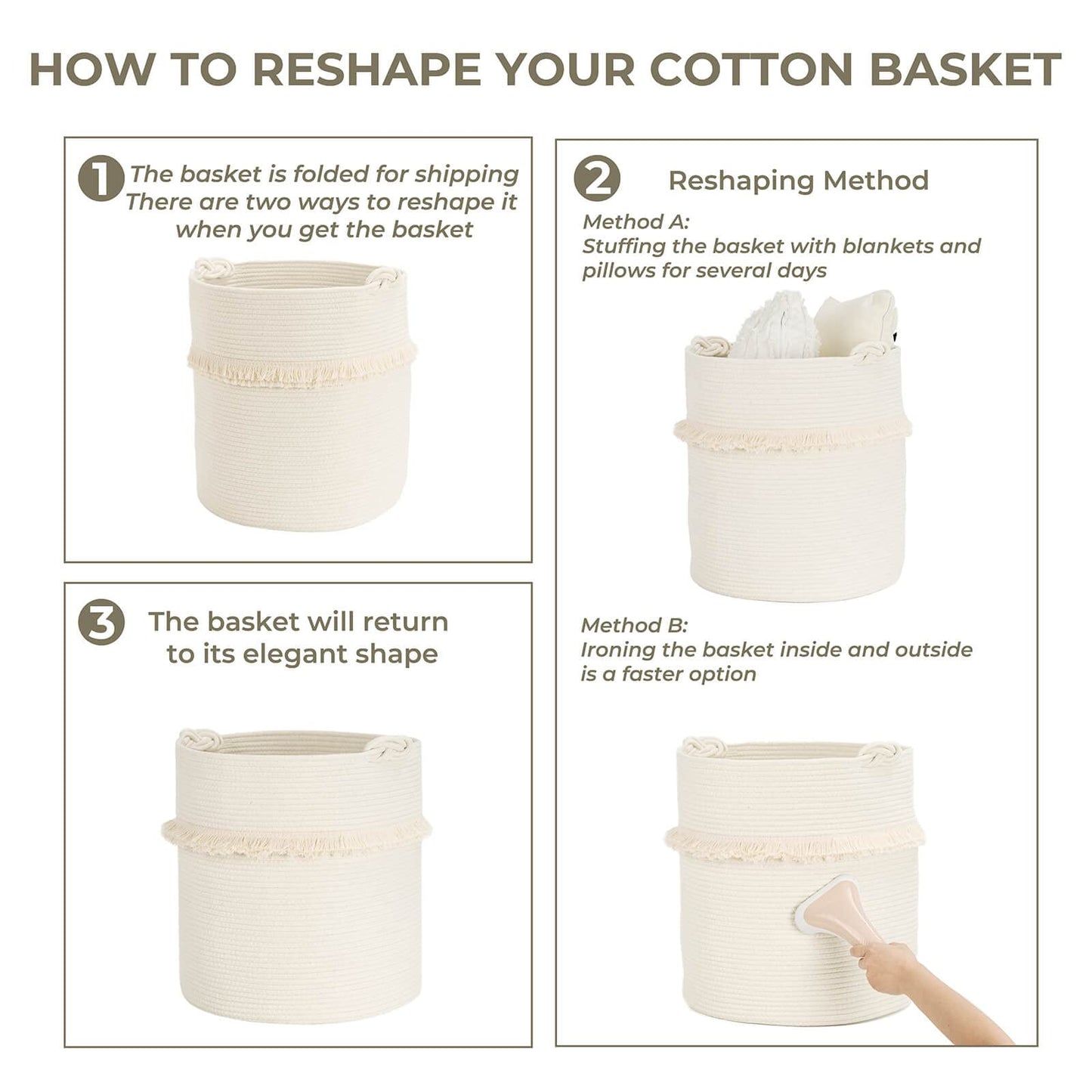 CherryNow Extra Large Woven Storage Baskets – 17'' x 16'' Cotton Rope Decorative Hamper for Magazine, Toys, Blankets, and Laundry, Cute Tassel Nursery Decor - Home Storage Container Off-white