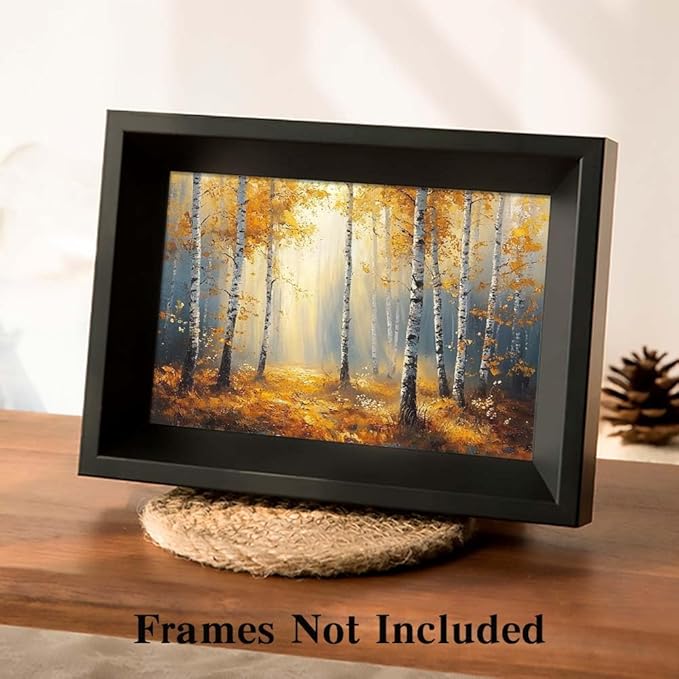 Yesad Fall Vintage Landscape Wall Art Decor, Fall Wall Art Autumn Posters Vintage Rustic Moody Pictures Wall Decor Decorations Art for Living Room Home, Canvas Artwork (Unframed,12”x8”,Birch)
